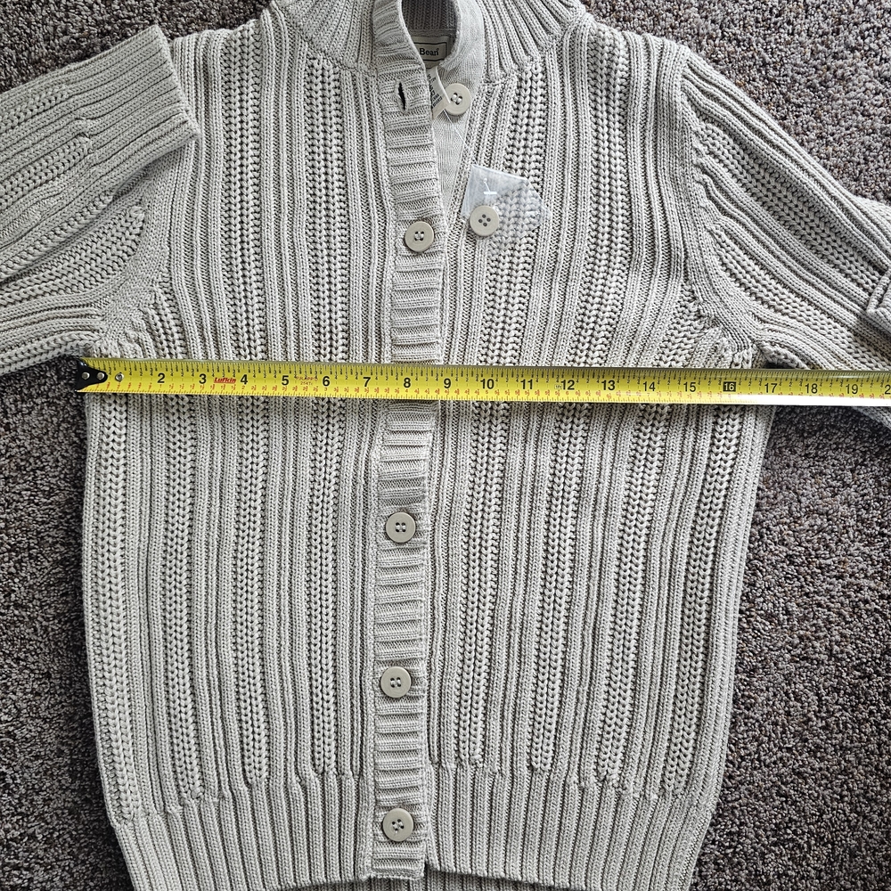L.L. Bean Light Gray Ribbed Button-Front Cardigan - Picture 7 of 7